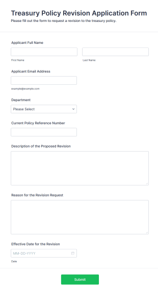 Treasury Policy Revision Application Form Template