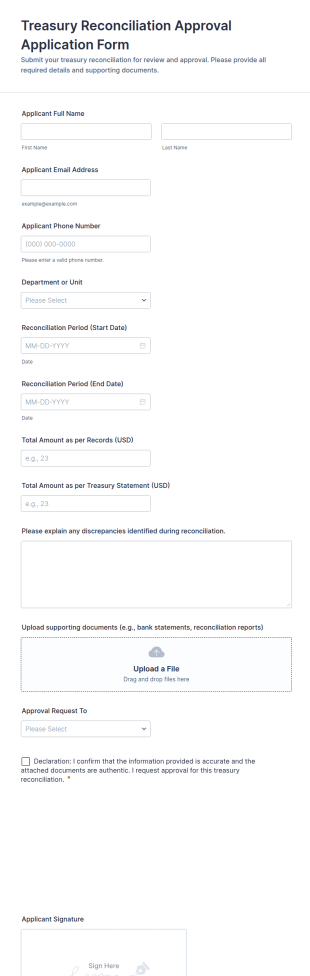 Treasury Reconciliation Approval Application Form Template