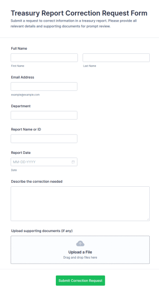 Treasury Report Correction Request Form Template