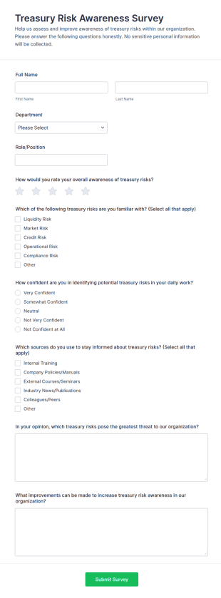 Treasury Risk Awareness Survey Form Template