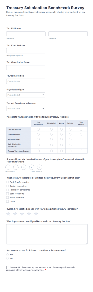 Treasury Satisfaction Benchmark Survey Form Template