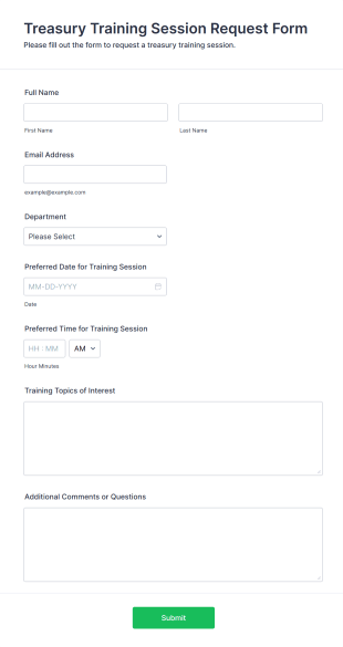 Treasury Training Session Request Form Template