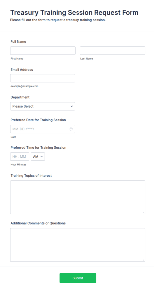 Treasury Training Session Request Form Template