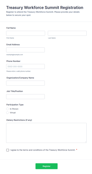 Treasury Workforce Summit Registration Form Template