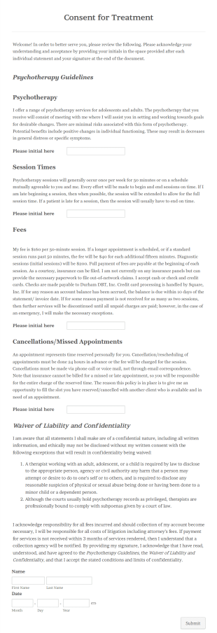 Treatment Consent Form Template