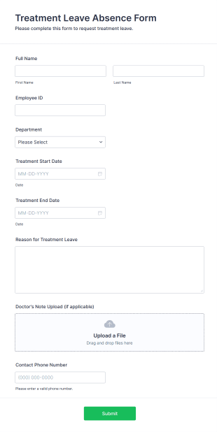 Treatment Leave Absence Form Form Template