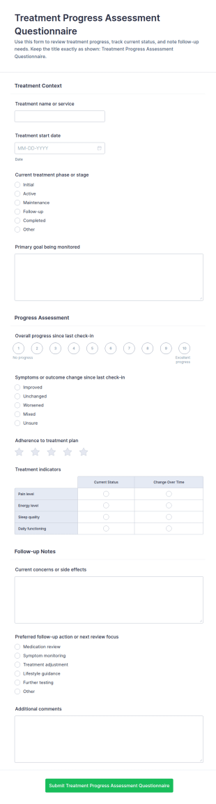 Treatment Progress Assessment Form Template