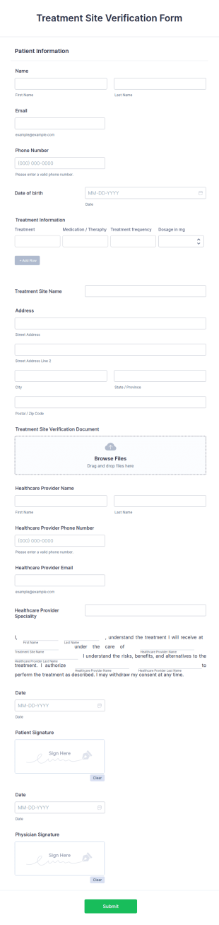 Treatment Site Verification Form Template