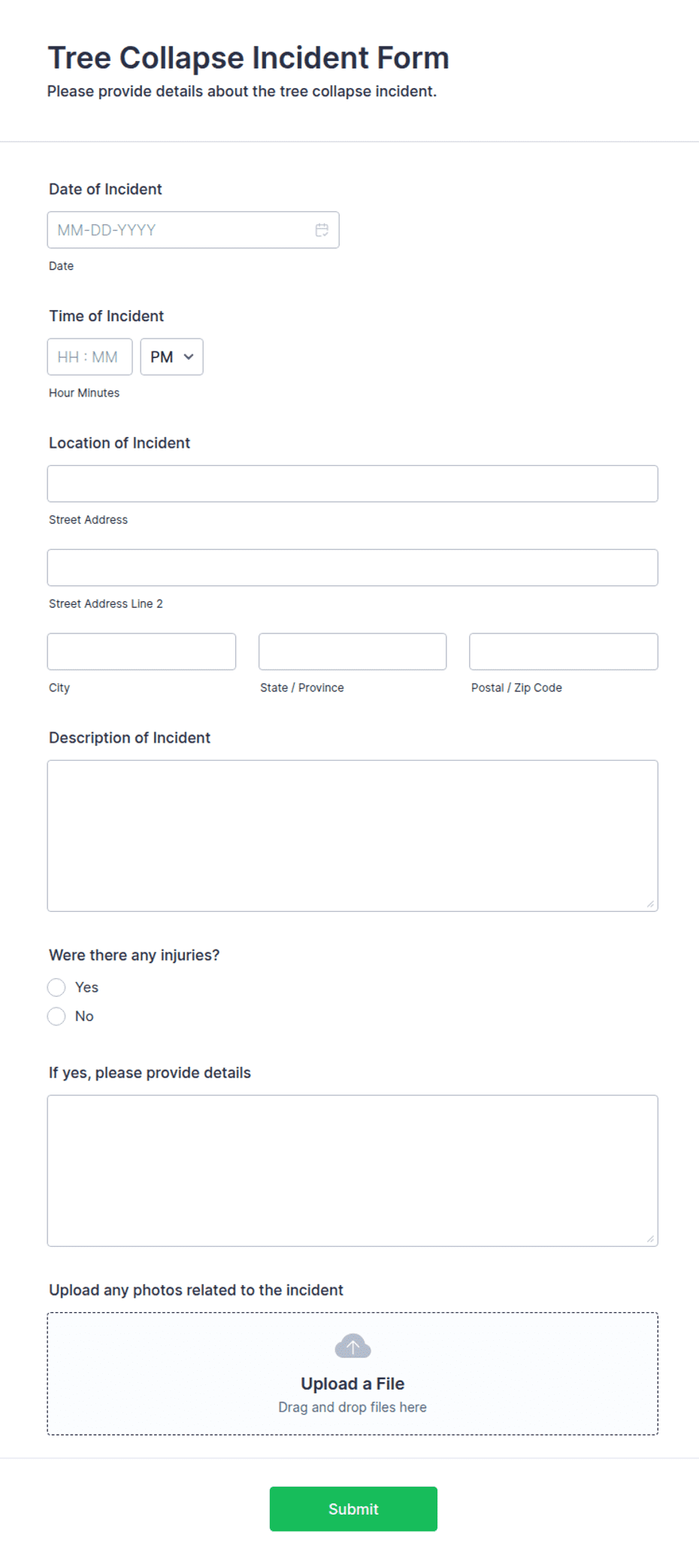Disaster Tree Template Tree Collapse Incident Form Template | Jotform