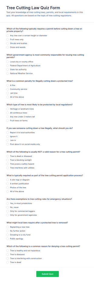 Tree Cutting Law Quiz Form Template