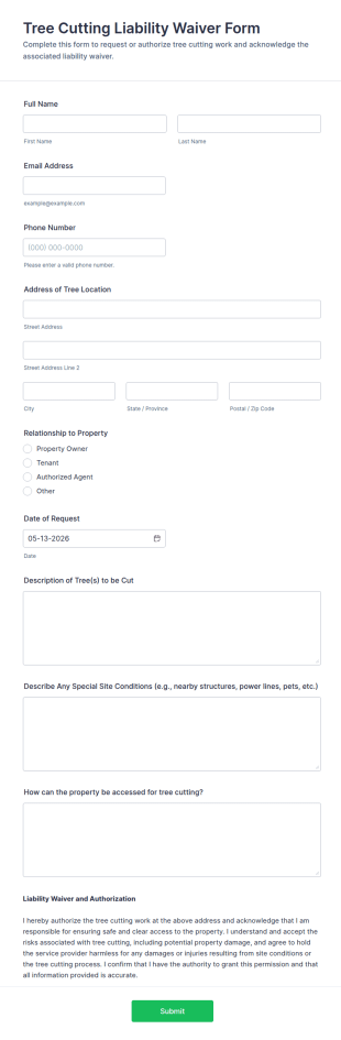 Tree Cutting Liability Waiver Form Template