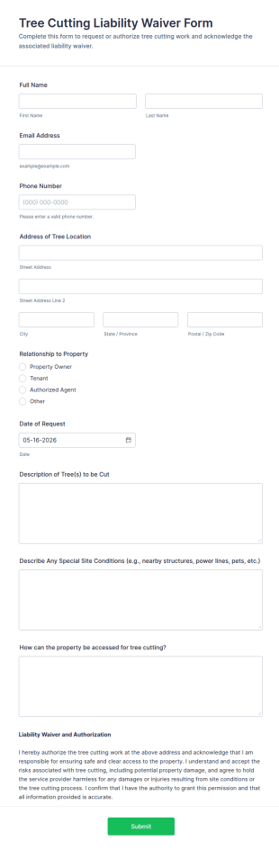 Tree Cutting Liability Waiver Form Template
