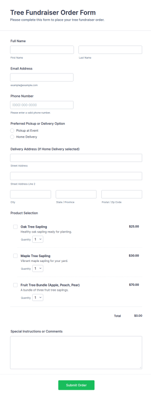 Tree Fundraiser Order Form Template