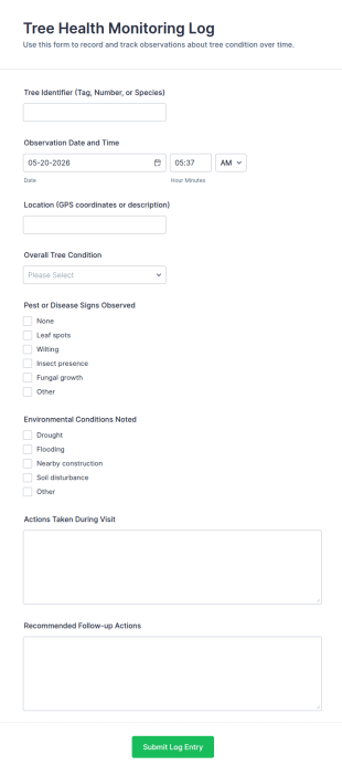 Tree Health Monitoring Log Form Template
