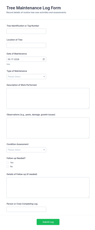 Tree Maintenance Log Form Template