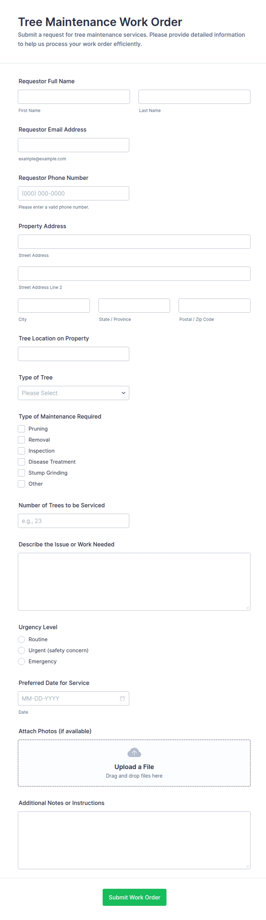 Tree Maintenance Work Order Form Template | Jotform