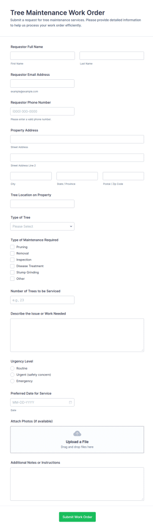 Tree Maintenance Work Order Form Template