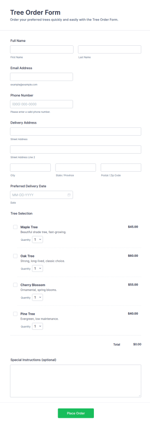 Tree Order Form Template