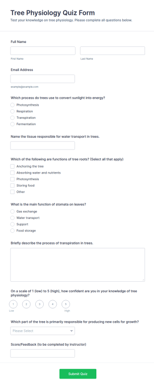 Tree Physiology Quiz Form Template