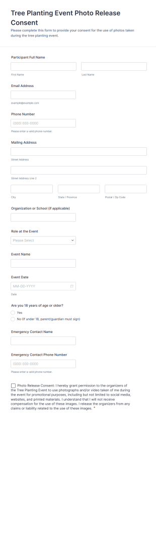 Tree Planting Event Photo Release Consent Form Template