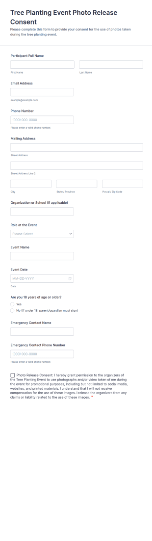 Tree Planting Event Photo Release Consent Form Template