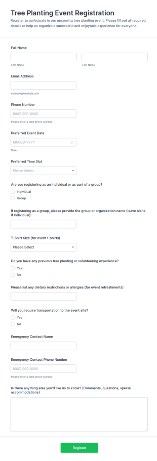 Tree Planting Event Registration Form Template