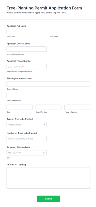 Tree Planting Permit Application Form Template