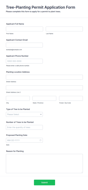 Tree Planting Permit Application Form Template
