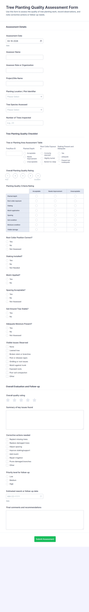 Tree Planting Quality Assessment Form Template