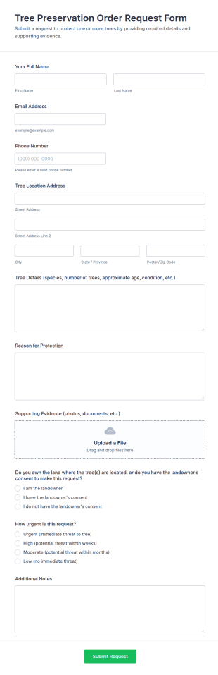 Tree Preservation Order Request Form Template