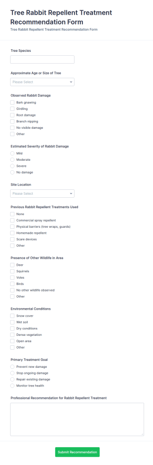Tree Rabbit Repellent Treatment Recommendation Form Template