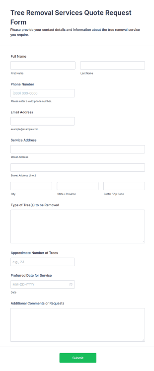 Tree Removal Services Quote Request Form Template