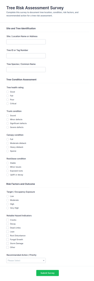 Tree Risk Assessment Survey Form Template