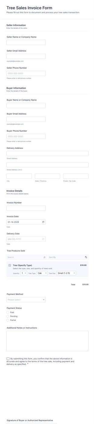 Tree Sales Invoice Form Template