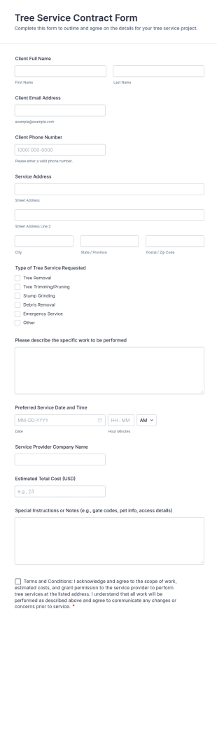 Tree Service Contract Form Template
