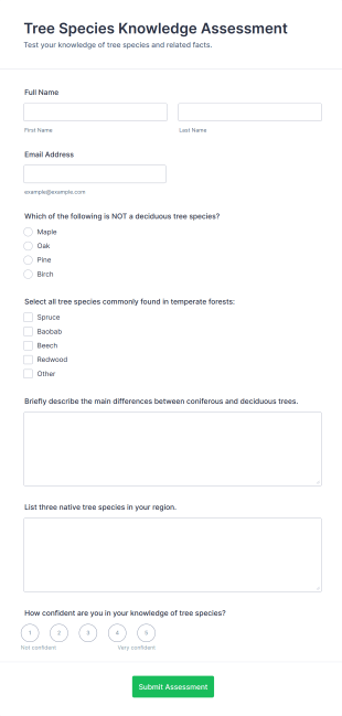 Tree Species Knowledge Assessment Form Template