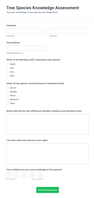 Tree Species Knowledge Assessment Form Template