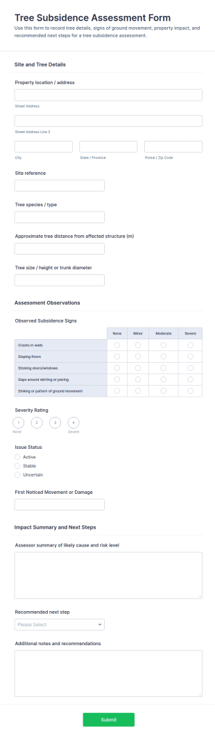 Tree Subsidence Assessment Form Template