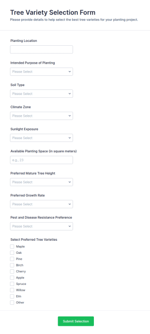 Tree Variety Selection Form Template