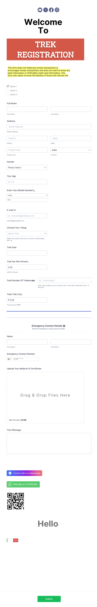 Trek Booking Form Template