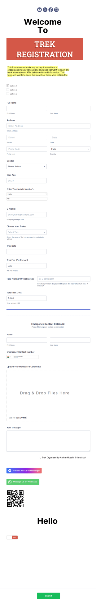 Trek Booking Form Template