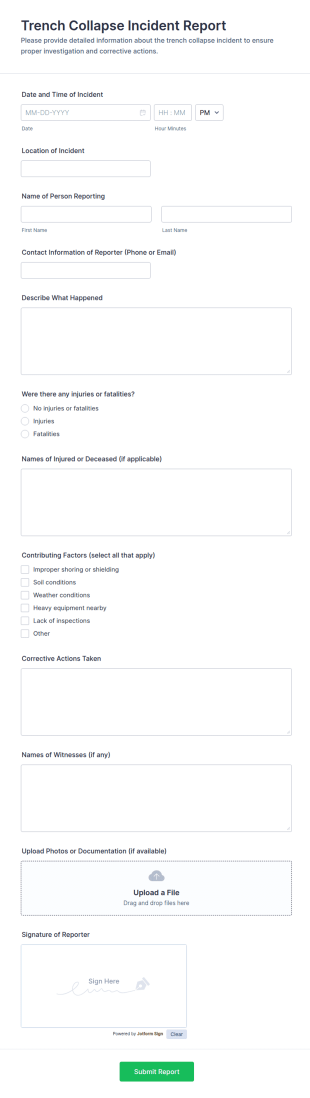 Trench Collapse Incident Report Form Template