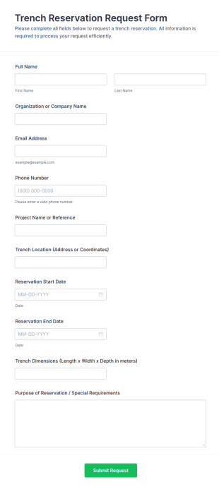 Trench Reservation Request Form Template