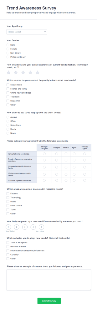 Trend Awareness Survey Form Template