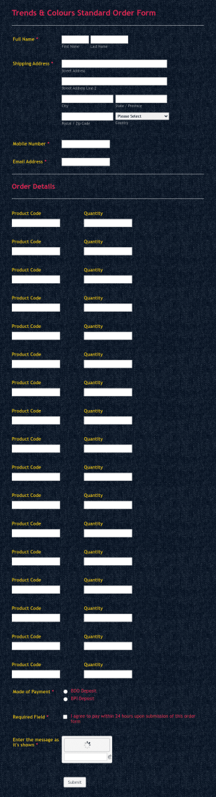 Standard Order Form Template
