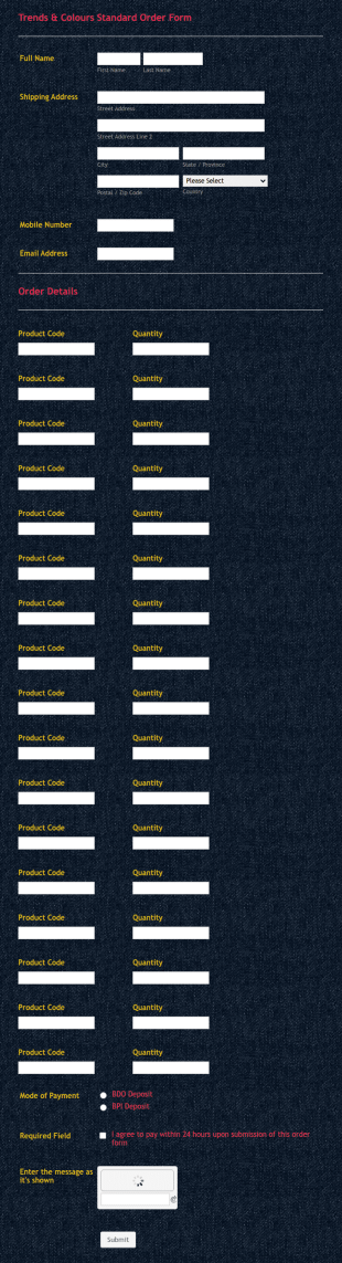 Standard Order Form Template