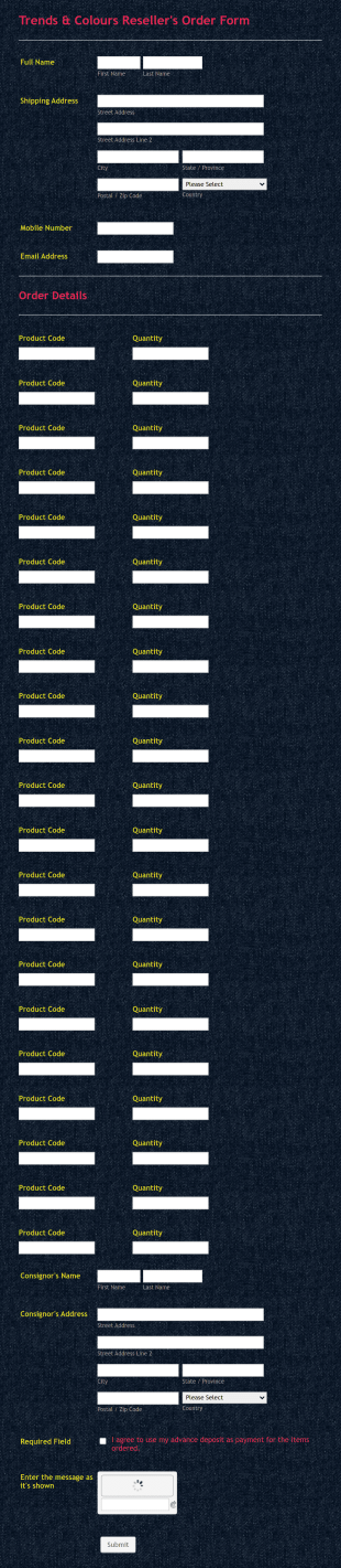 Trends & Colours (For Resellers) Form Template