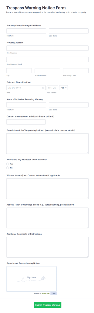 Trespass Warning Notice Form Template