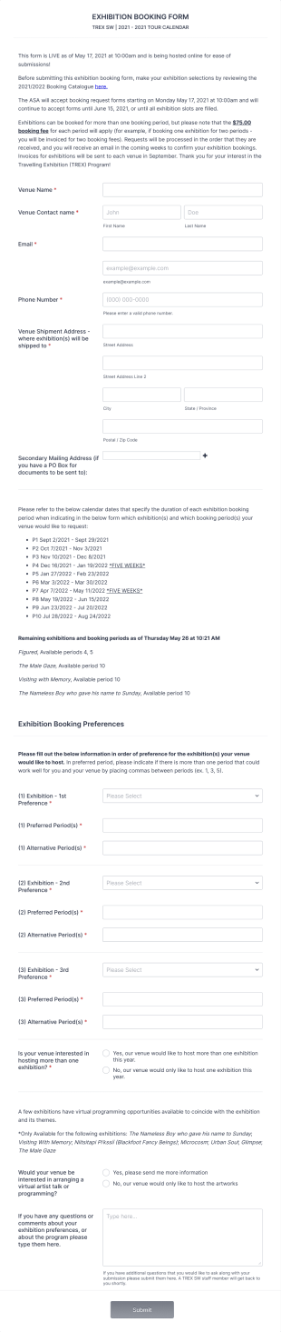 TREX Exhibition Booking Form 2021 2022 Form Template