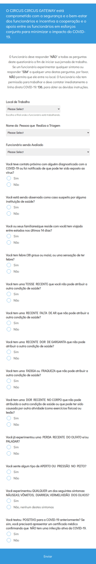 Triagem Diária Da Covid 19 Para Funcionários!